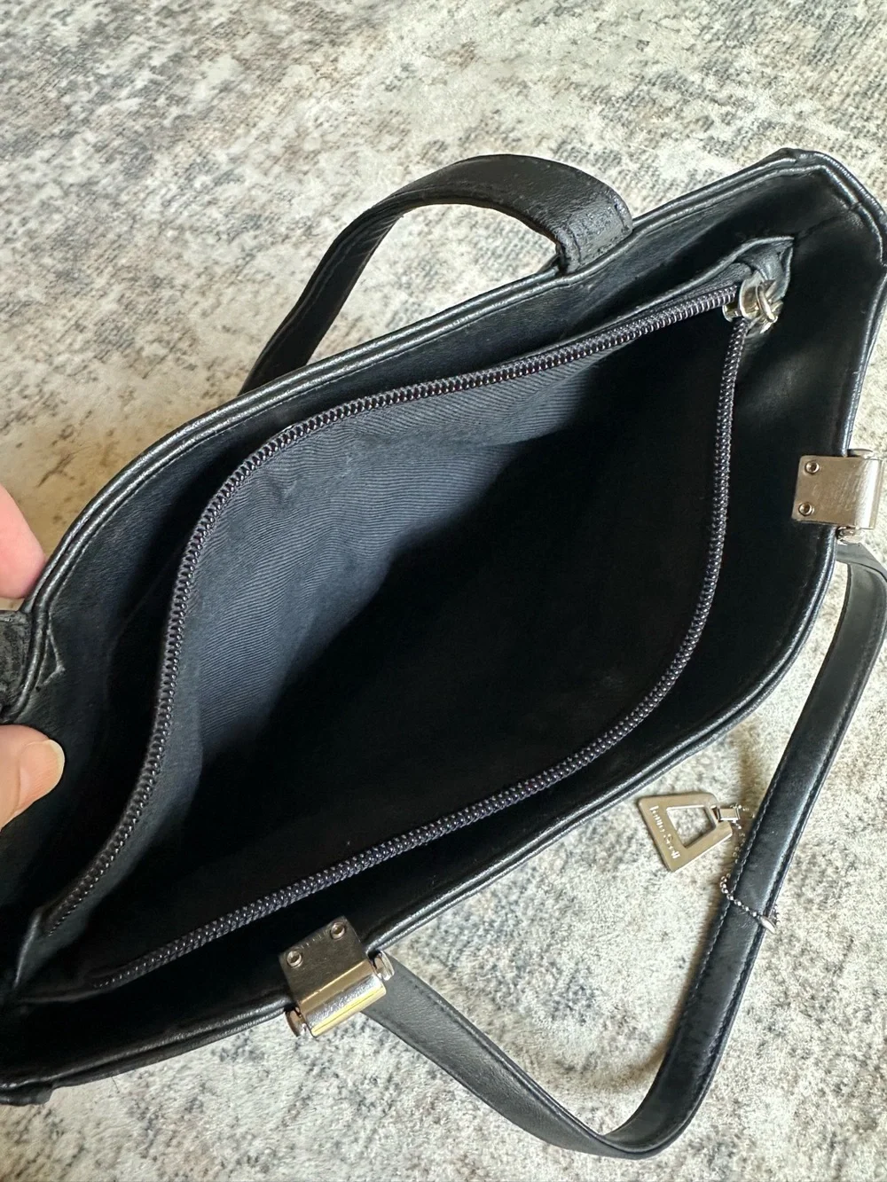 Laura Scott Vintage Black Genuine Leather Shoulder Bag Tote
